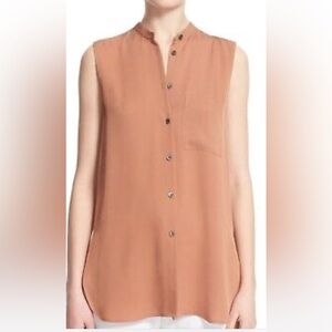 Theory Hinzin modern mocha color sleeveless silk shirt